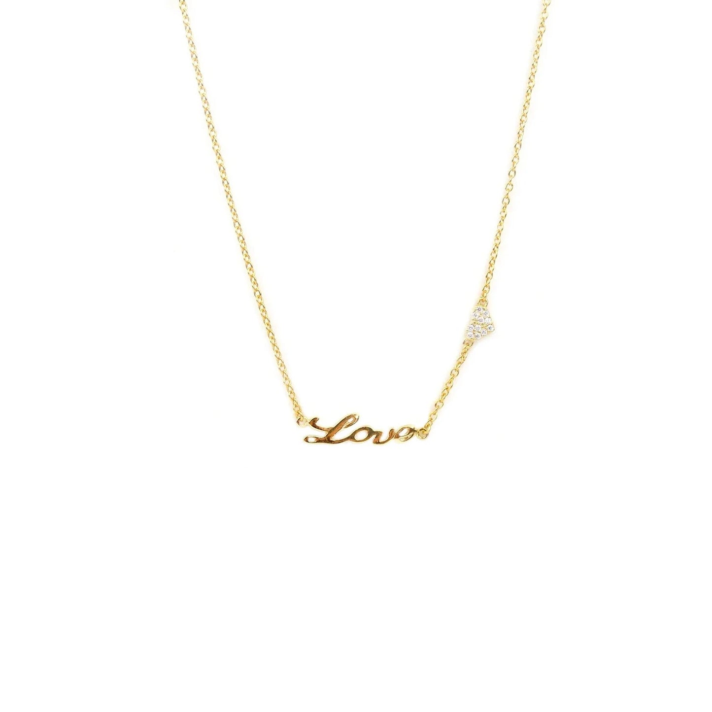 Gold Plated- Sterling LOVE with Pave Heart Necklace