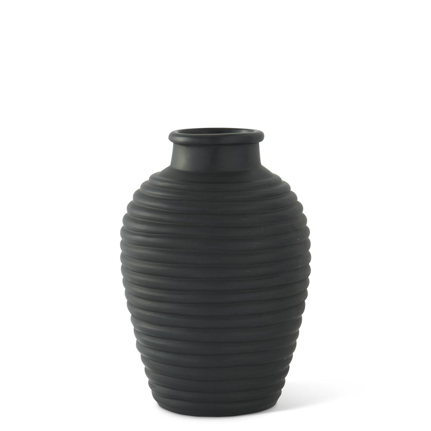 17.25" Matte Black Ribbed Terracotta Vase