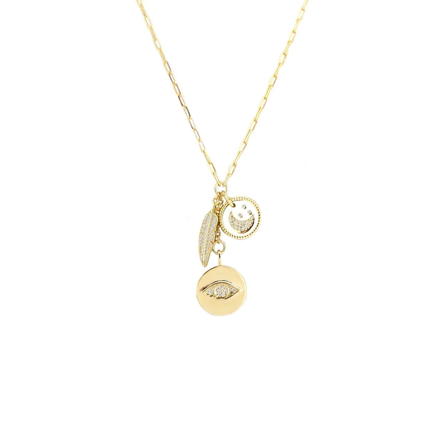 Gold Plated- 15" Evil Eye Disc Charm Necklace