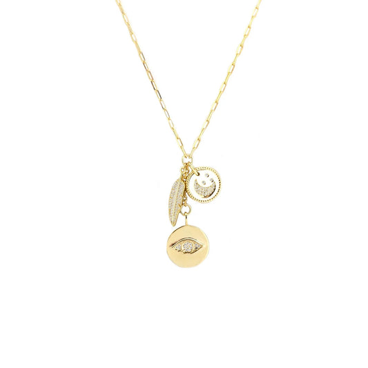 Gold Plated- 15" Evil Eye Disc Charm Necklace