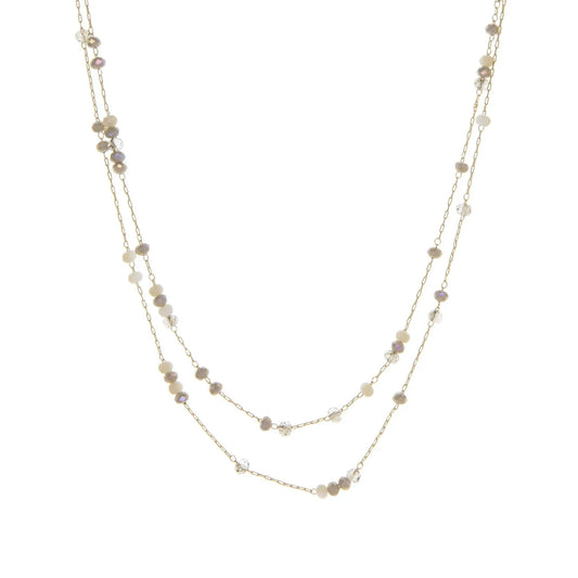 Gold/Neutral- 15" Delicate Layered Necklace with Crystals