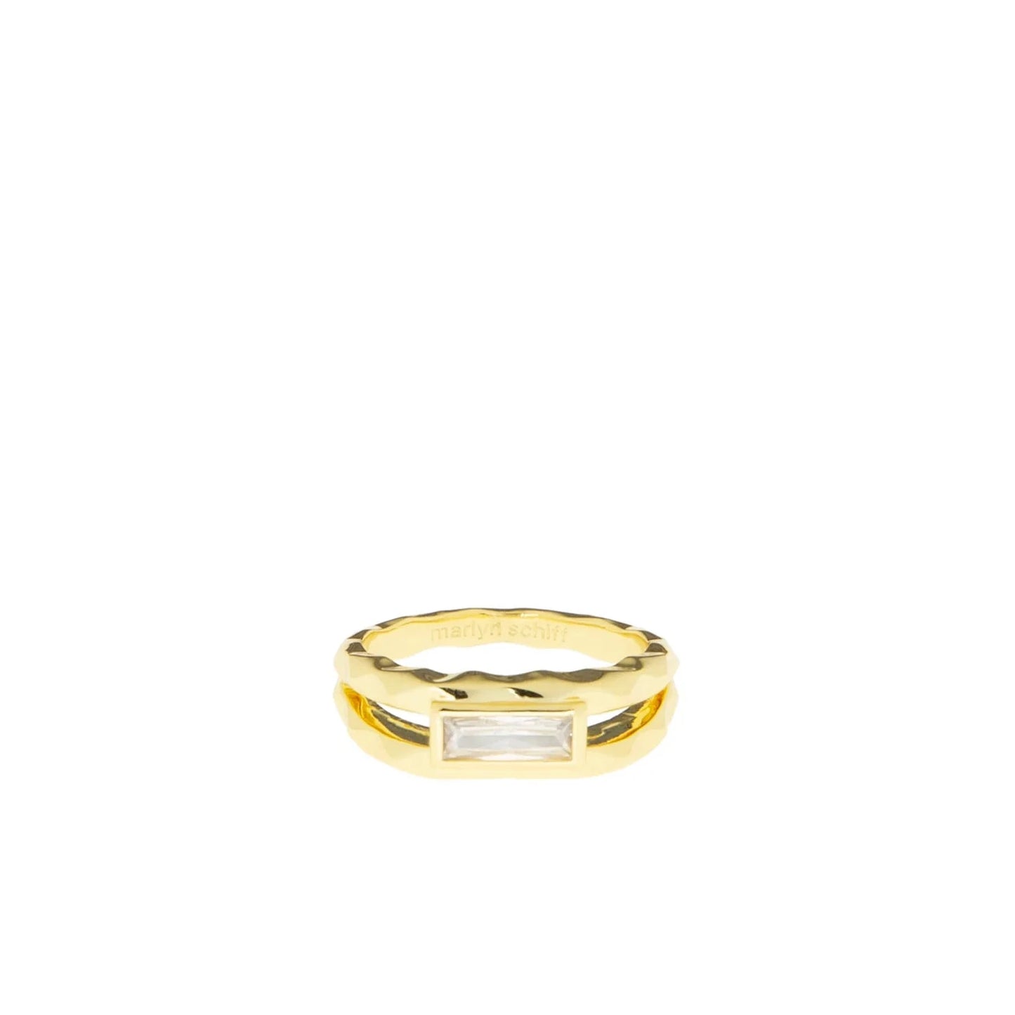 Gold/Lavender-Carved Faceted Ring with Baguette CZ