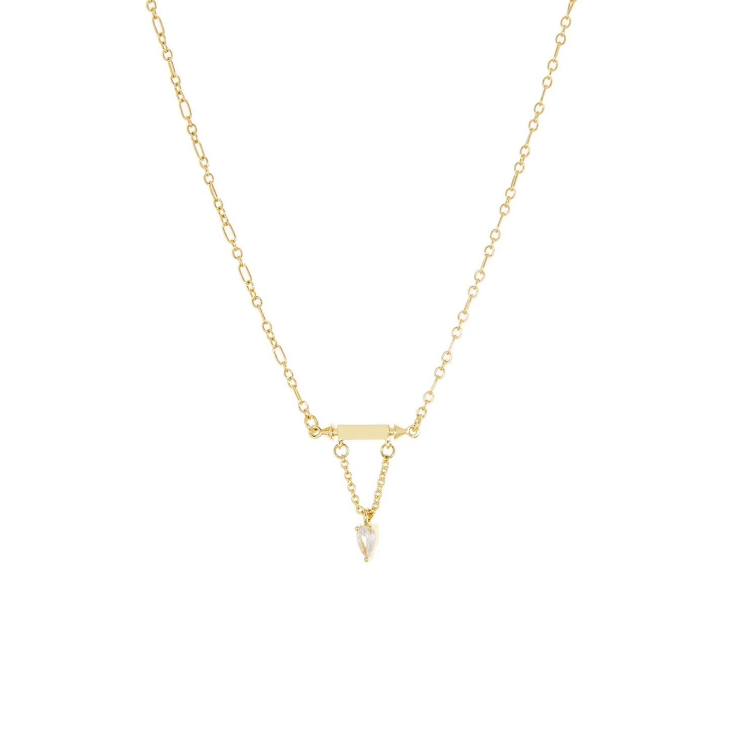 Gold-15" Delicate Crystal Bar Necklace