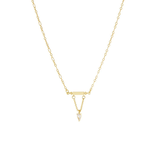 Gold-15" Delicate Crystal Bar Necklace