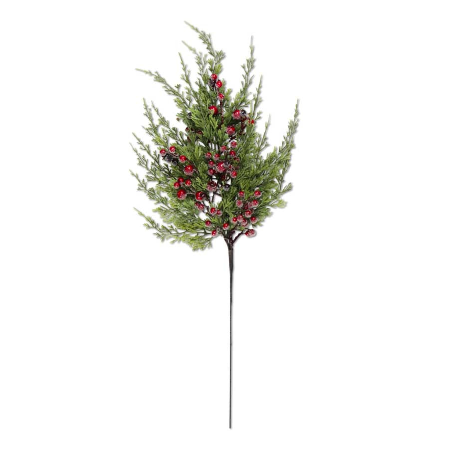 27 Inch Cypress Pine w/Dark Red Iced Berry Stem