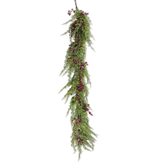 60 Inch Cypress Pine w/Dark Red Iced Berry Garland