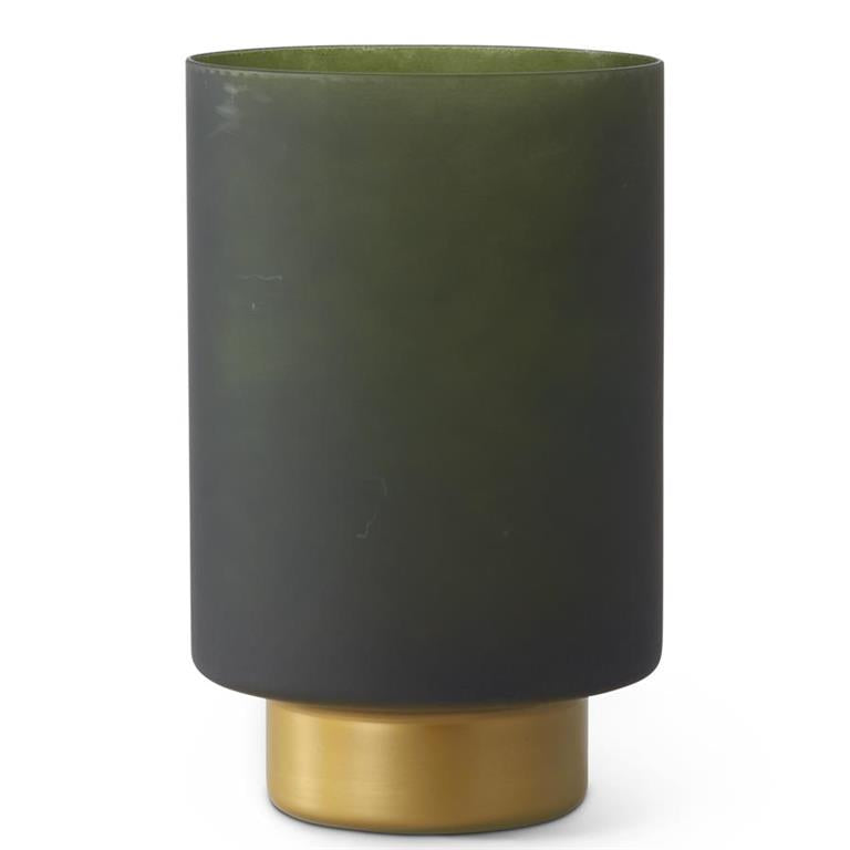 15.5 Inch Frosted Green Glass Container w/Gold Base