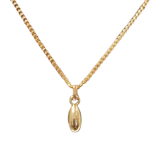 Gold-22" Flat Box Chain Necklace with Bean Charm