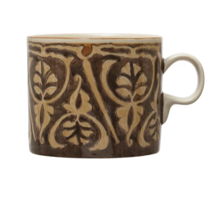 16 oz. Hand-Painted Stoneware Mug w/ Pattern